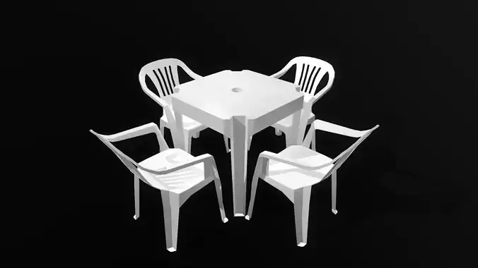 Plastic table and chairs Low-poly 3D model