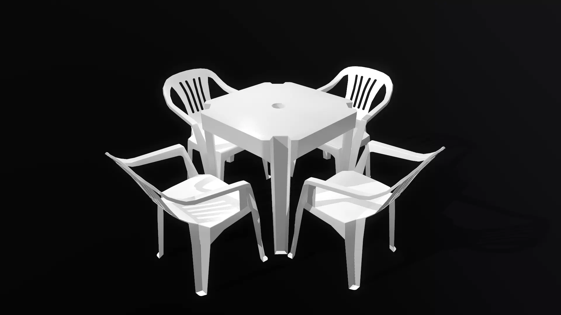 Plastic table and chairs Low-poly 3D model_0