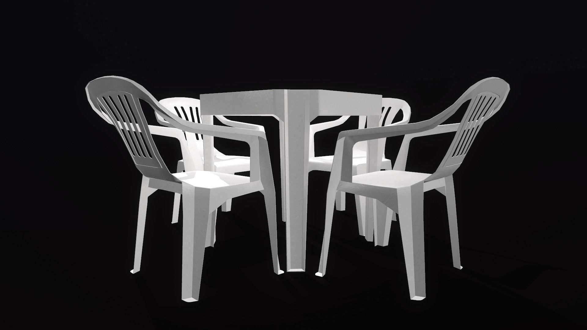 Plastic table and chairs Low-poly 3D model_4