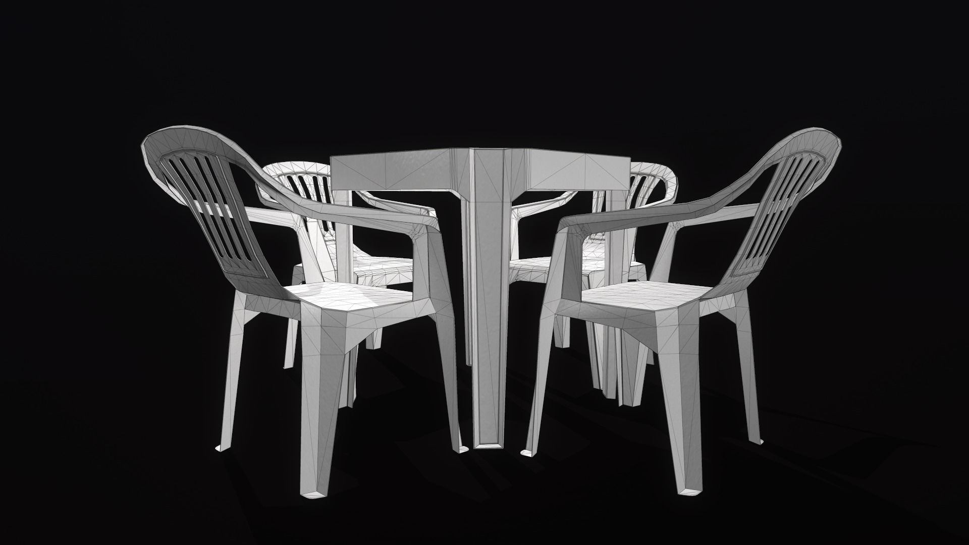 Plastic table and chairs Low-poly 3D model_8
