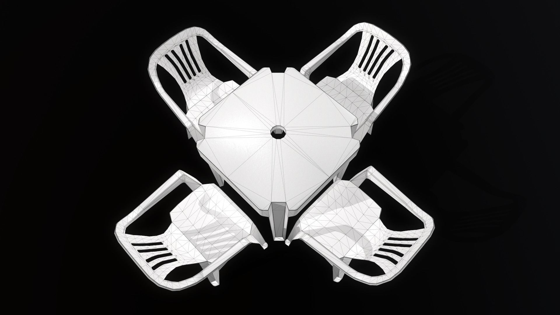 Plastic table and chairs Low-poly 3D model_6