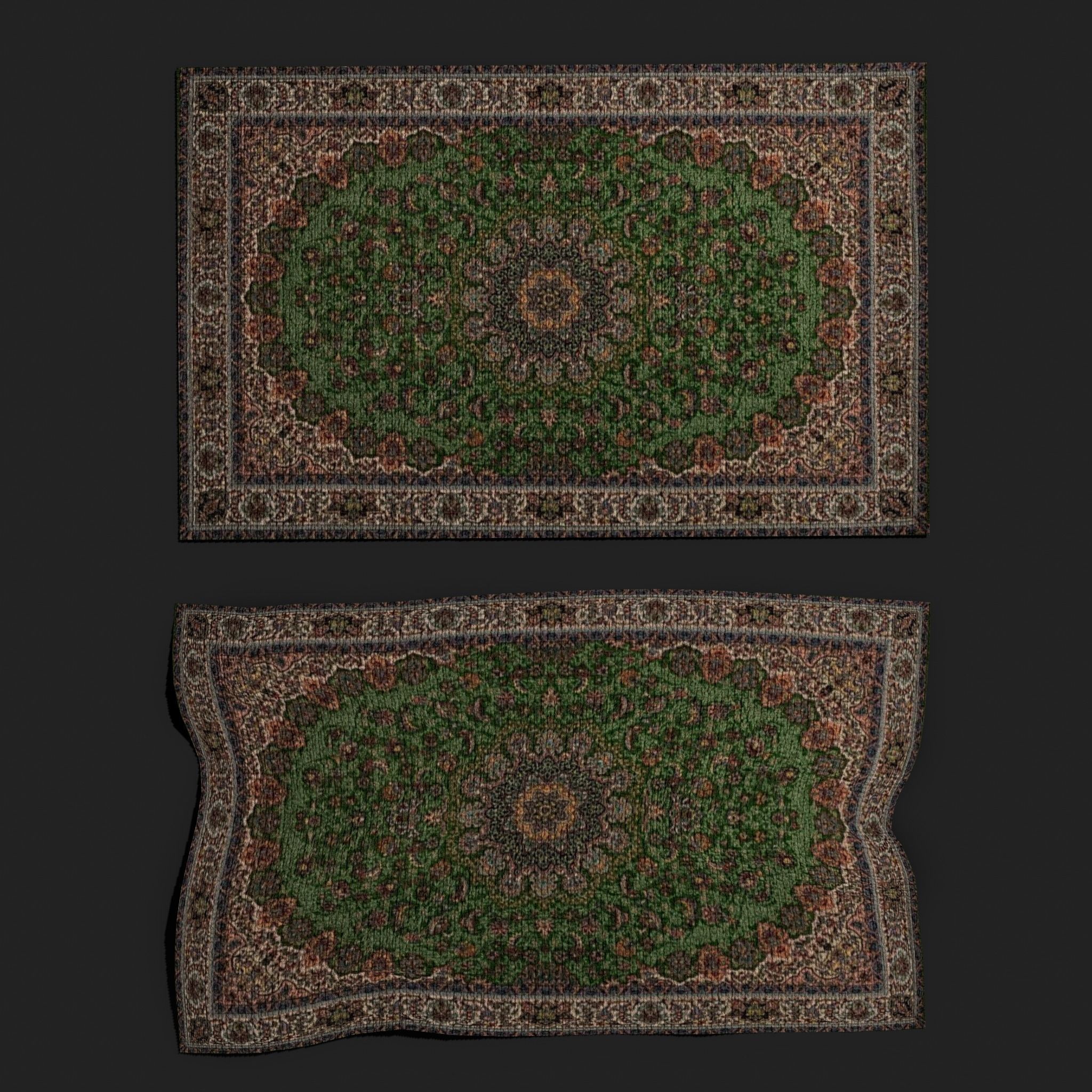 Medieval Green Designed Tapestry Low-poly 3D model_8