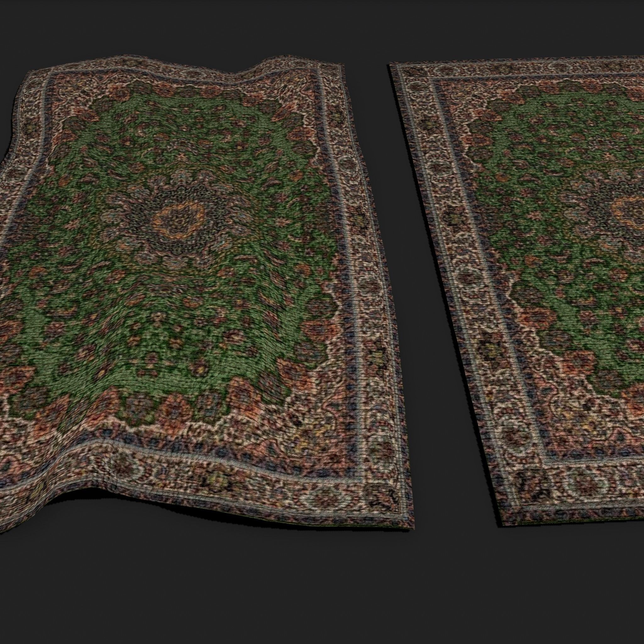 Medieval Green Designed Tapestry Low-poly 3D model_6