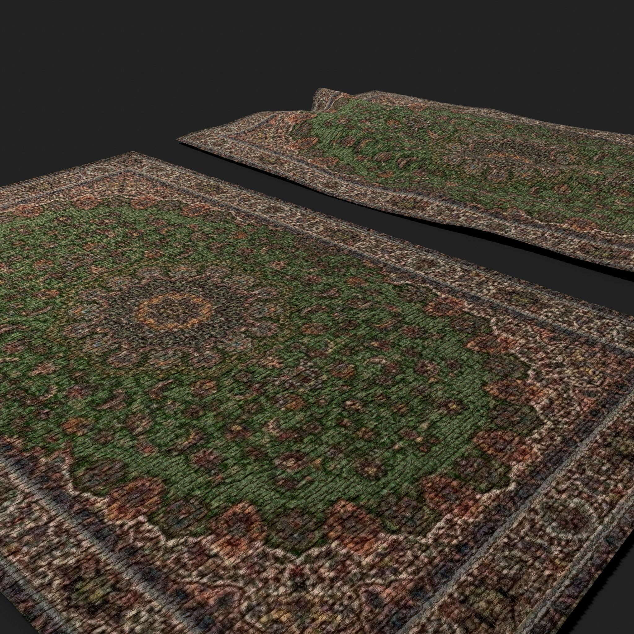 Medieval Green Designed Tapestry Low-poly 3D model_10