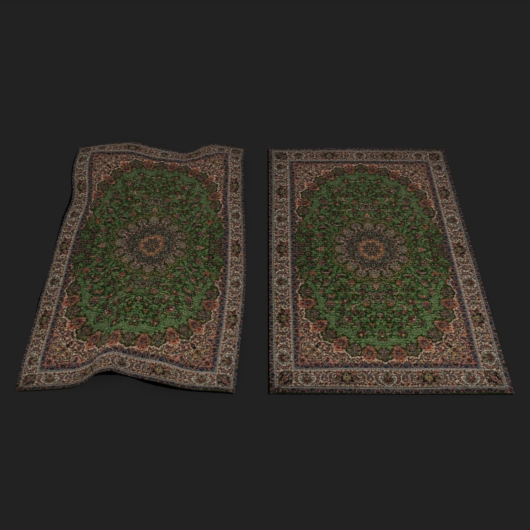 Medieval Green Designed Tapestry Low-poly 3D model_4