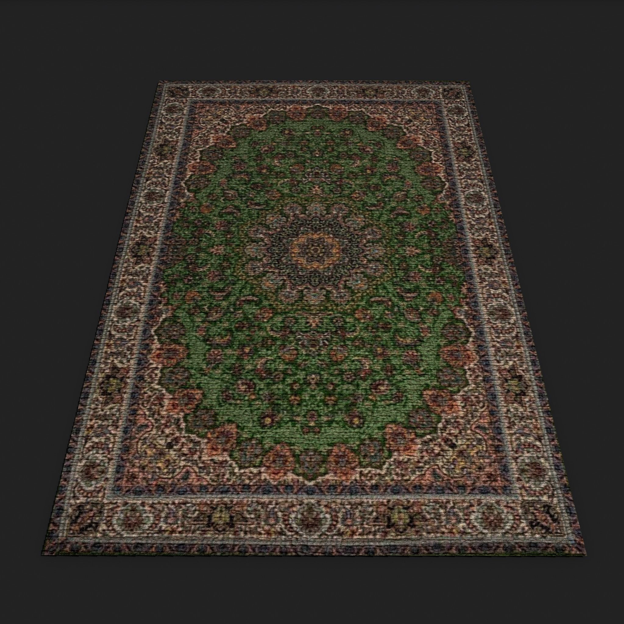 Medieval Green Designed Tapestry Low-poly 3D model_3
