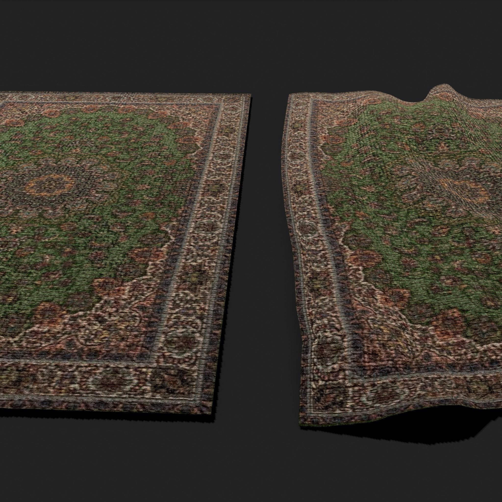 Medieval Green Designed Tapestry Low-poly 3D model_9