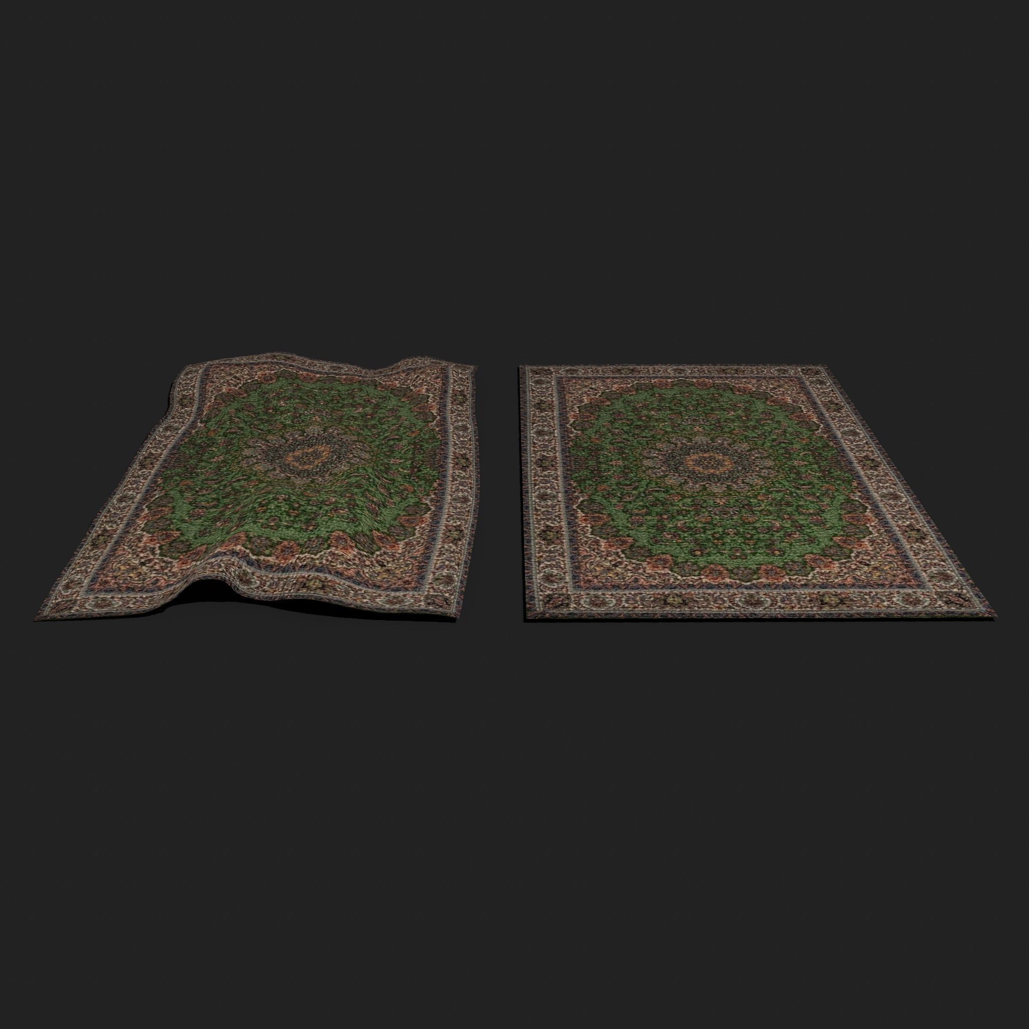 Medieval Green Designed Tapestry Low-poly 3D model_5