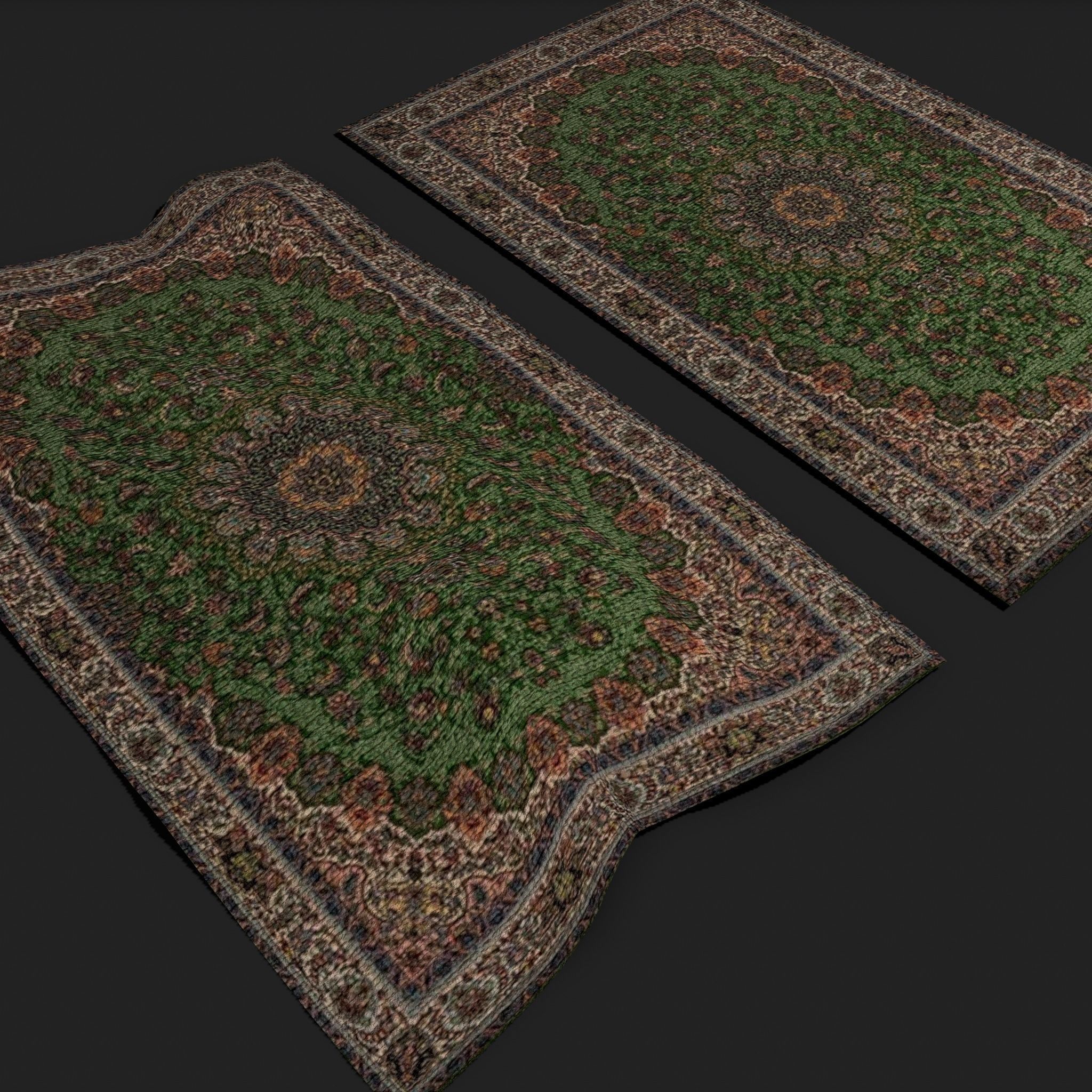 Medieval Green Designed Tapestry Low-poly 3D model_7
