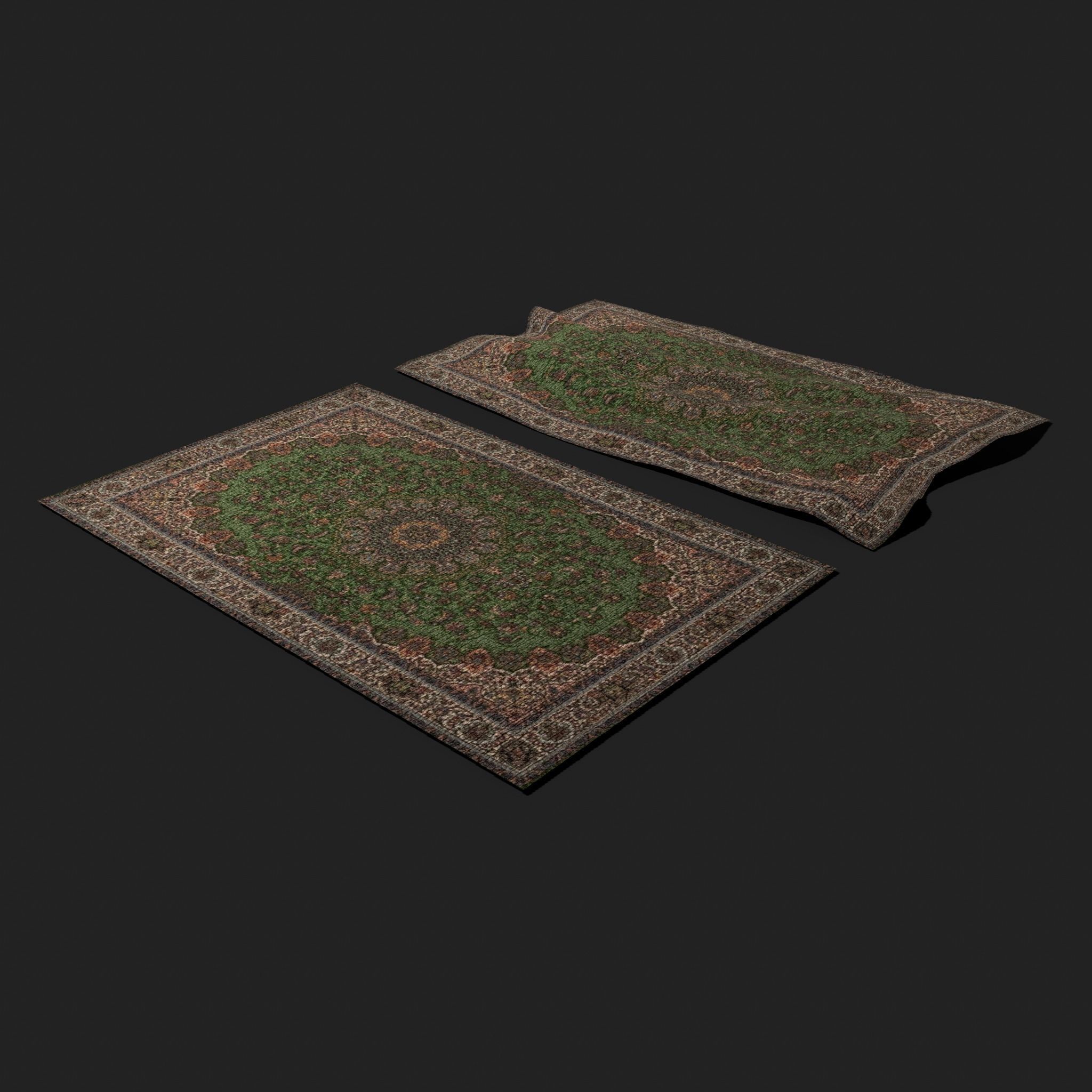 Medieval Green Designed Tapestry Low-poly 3D model_11