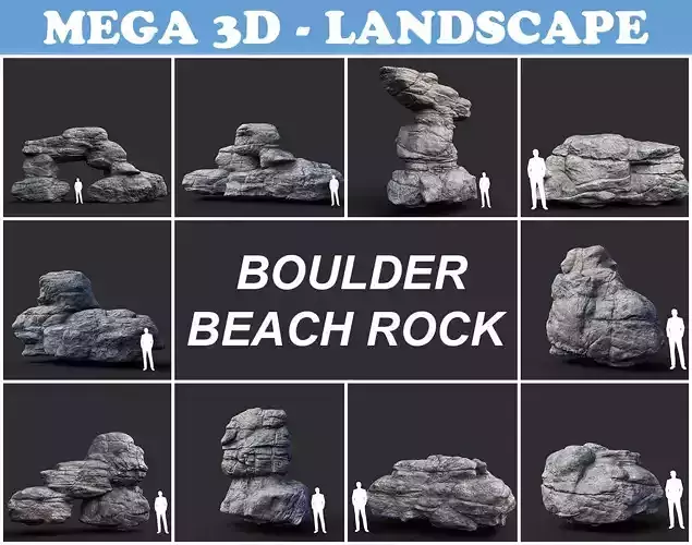 Low poly Gray Boulder Beach Rock Collection 210103 Low-poly 3D model