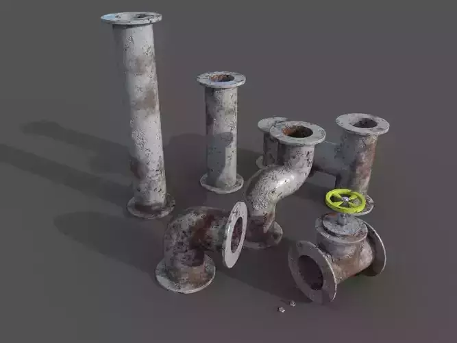 Pipes collection rusty Low-poly 3D model