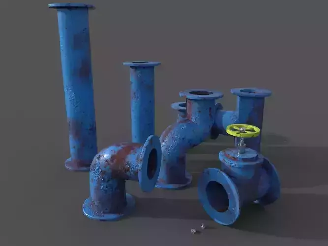 Pipes collection and valves Low-poly 3D model
