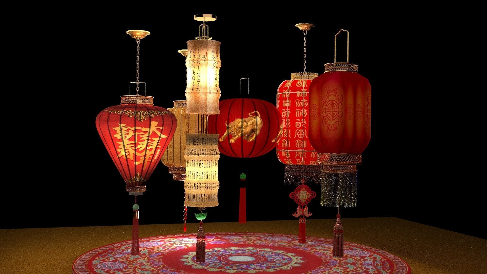 Chinese red lantern 3D model_1