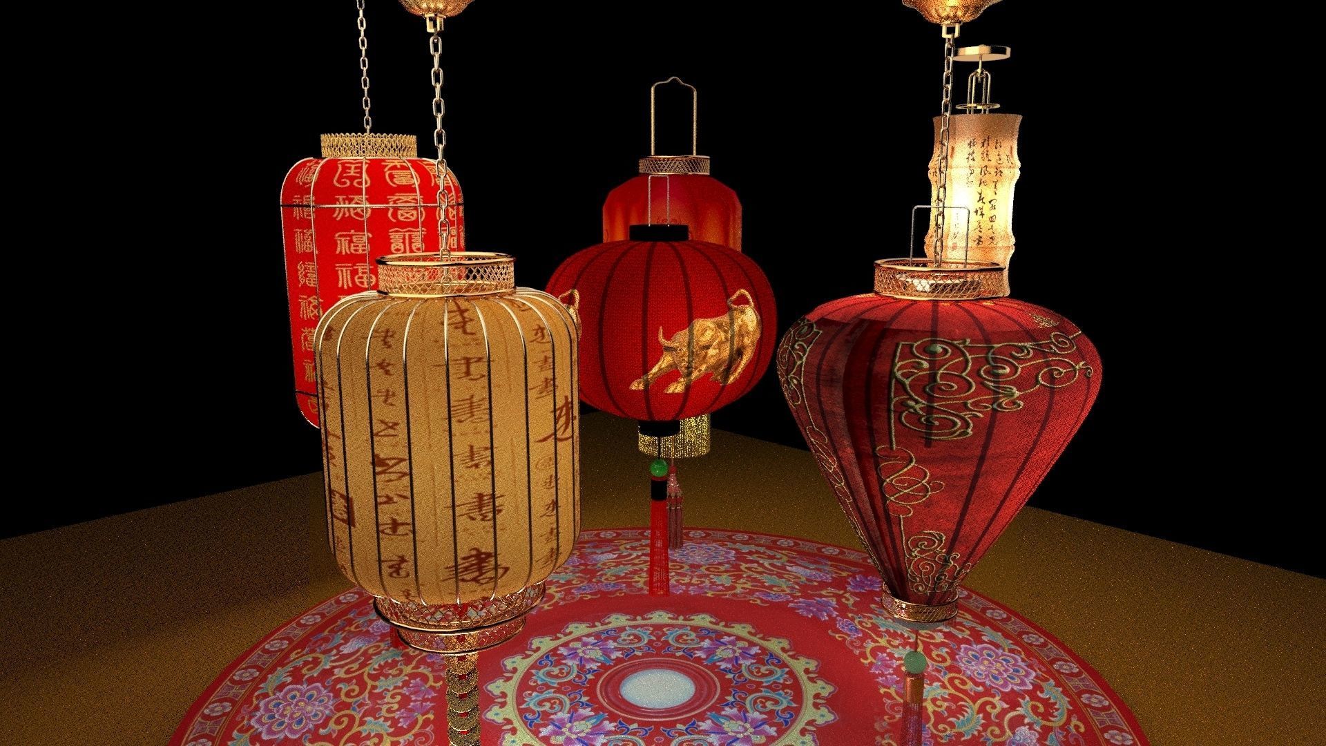Chinese red lantern 3D model_4