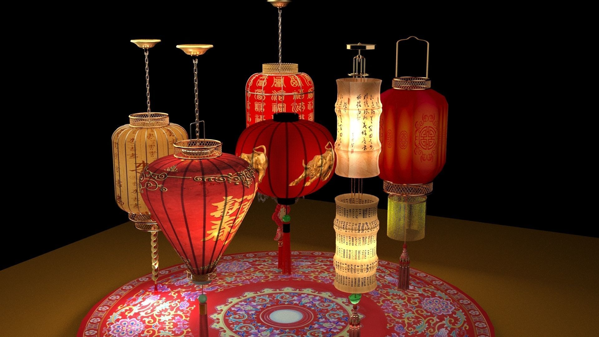 Chinese red lantern 3D model_3