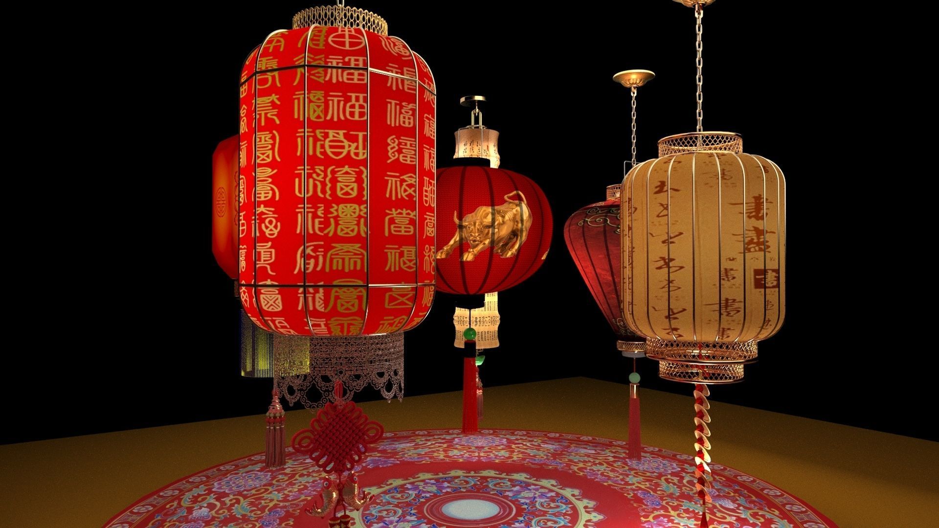 Chinese red lantern 3D model_2