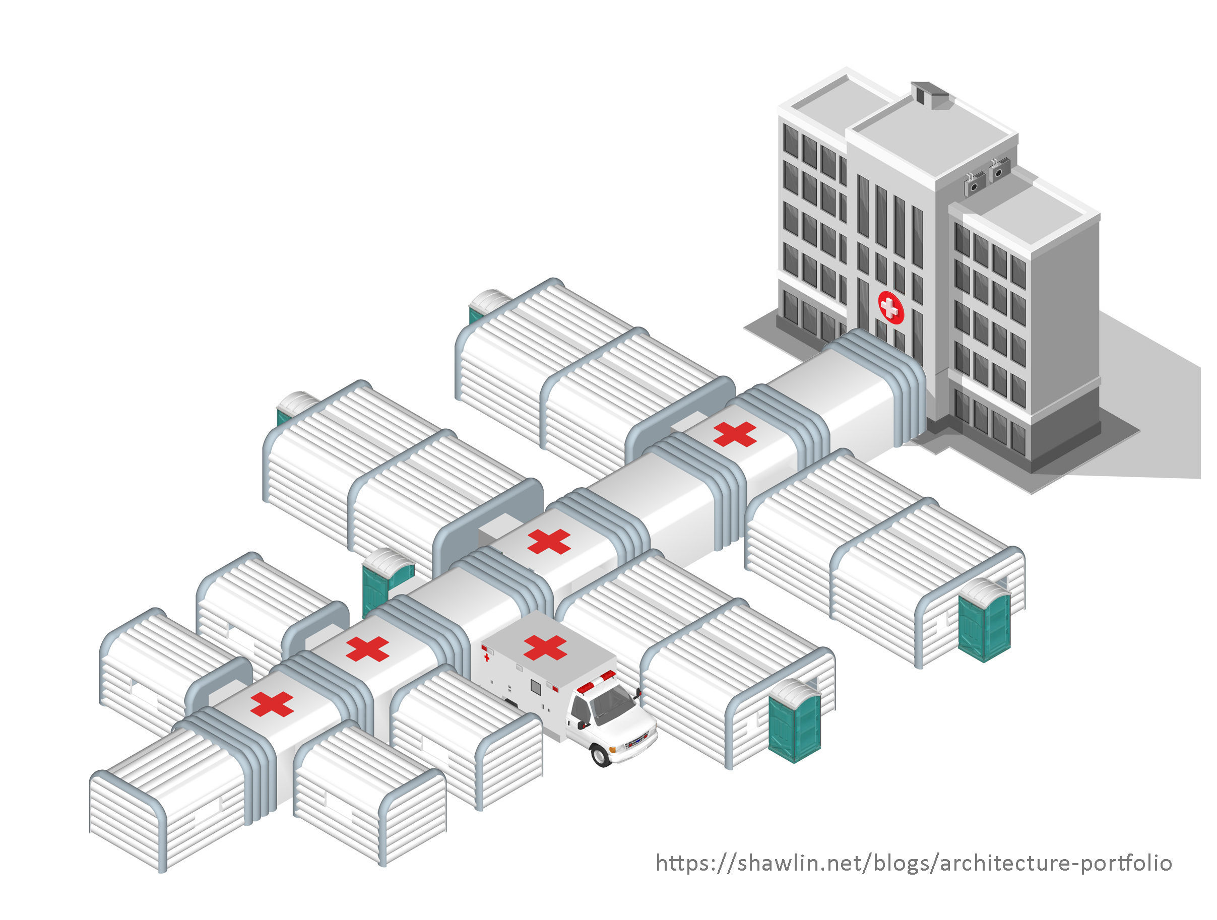 Temporary Isolation units treatment facility COVID19 patients 3D model_2
