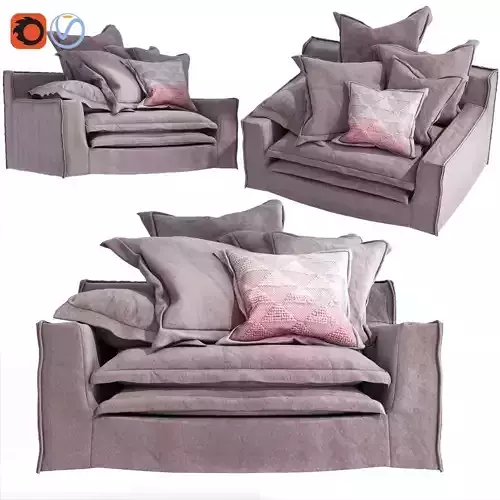 Soft Linen Single Sofa Armchair Bed Boho style Pastel  3D model