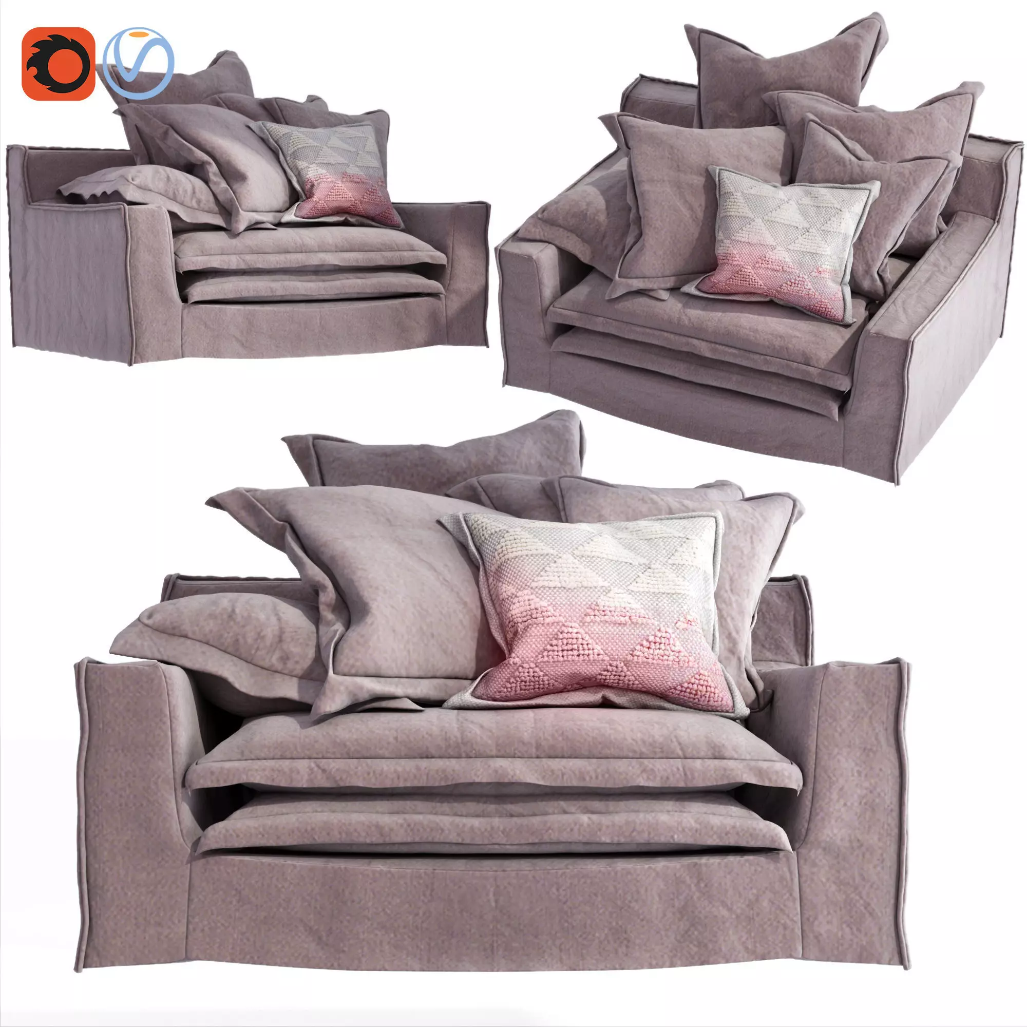 Soft Linen Single Sofa Armchair Bed Boho style Pastel 3D model