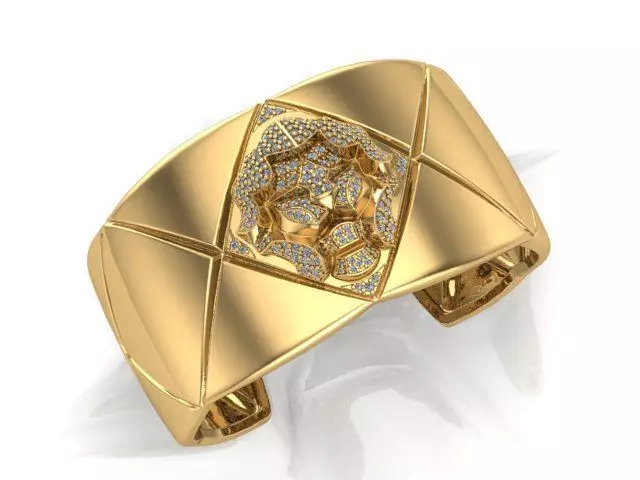 Bracelet gold cuff with diamonds 3D print model