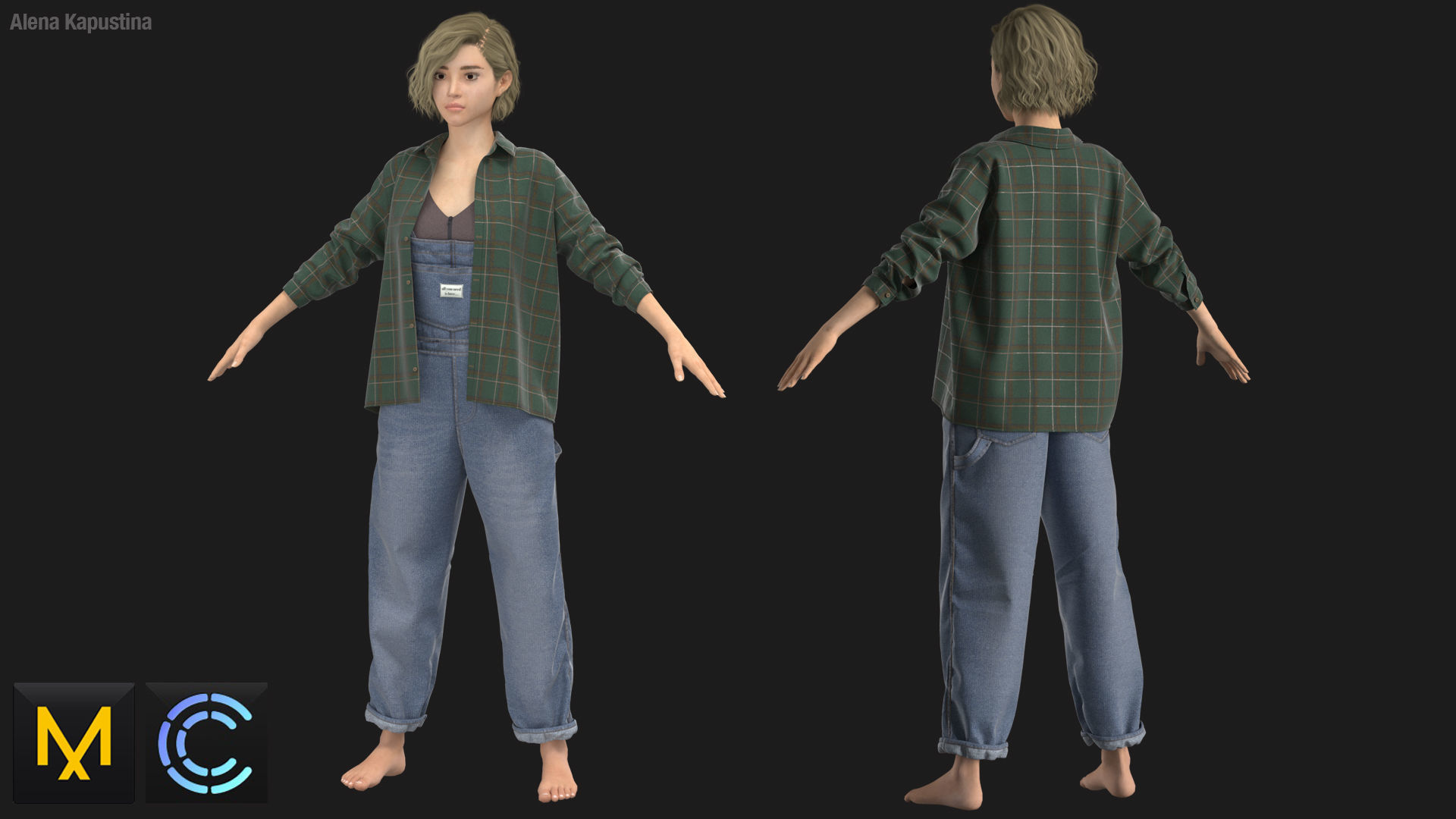 Female outfit Overalls Shirt Top  Marvelous Designer   3D model_2