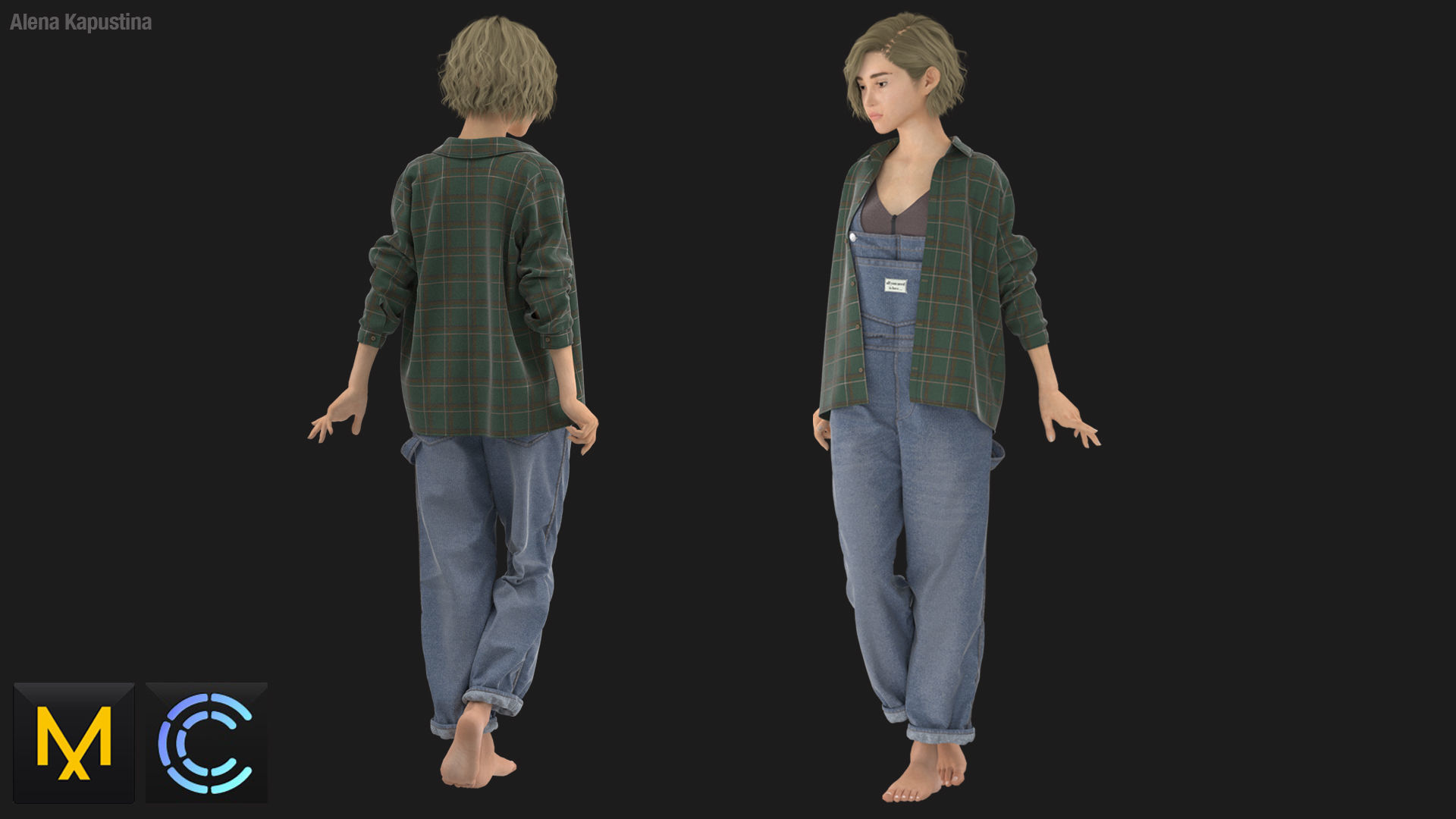 Female outfit Overalls Shirt Top  Marvelous Designer   3D model_1