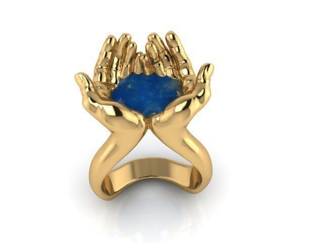 2046 H gold ring with two hands holding lapis stone 3D model_1