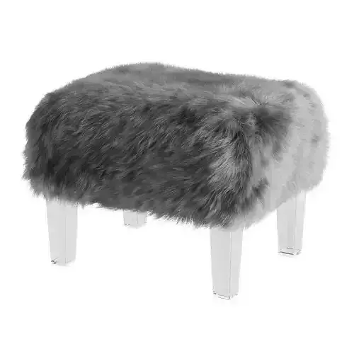 Inspired Home Faux Fur Wayne Ottoman in Grey