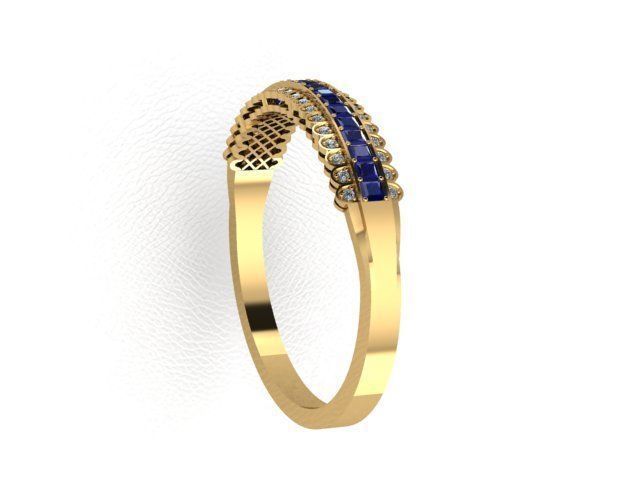 2071 B sapphire and diamond band gold 3D model_3