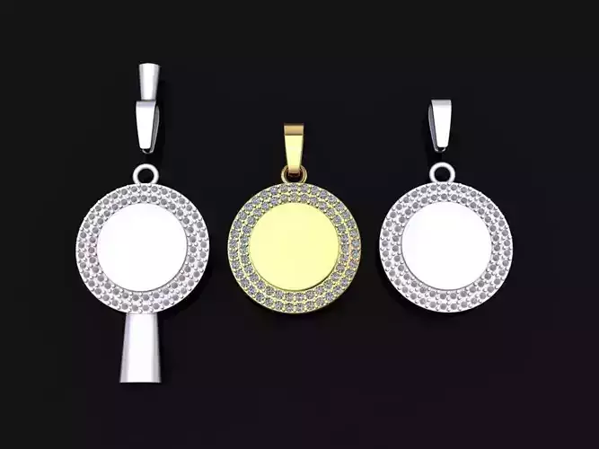 ROUND DOUBLE ROW DIAMOND DOGTAG ID FRAME PENDANT LARGE SIZE