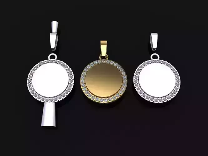 ROUND DIAMOND DOGTAG ID FRAME PENDANT LARGE
