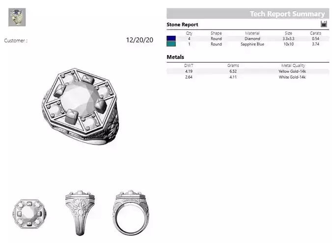 2099 R ornate gold ring with sapphire stone