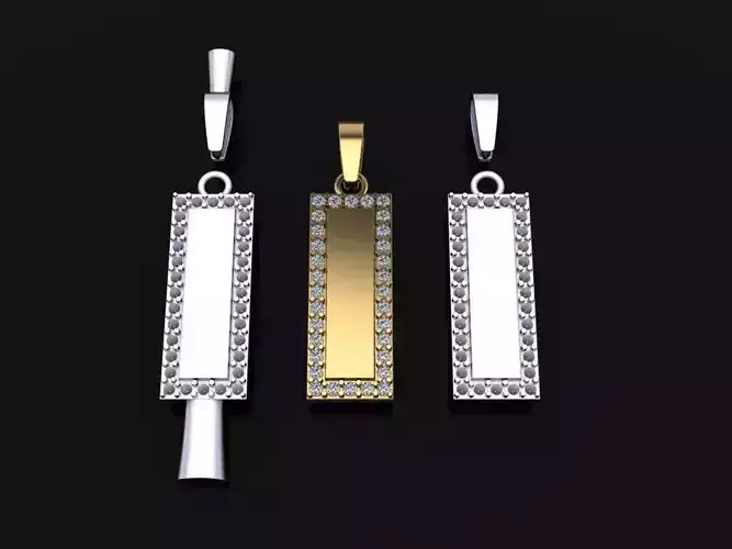 SQUARE VERTICAL DIAMOND DOGTAG PENDANT