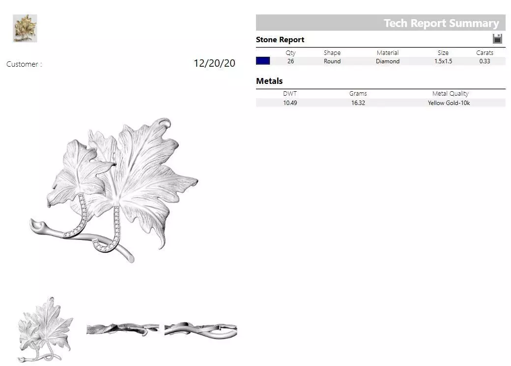 2112 B gold and diamond maple leaf brooch 3D model