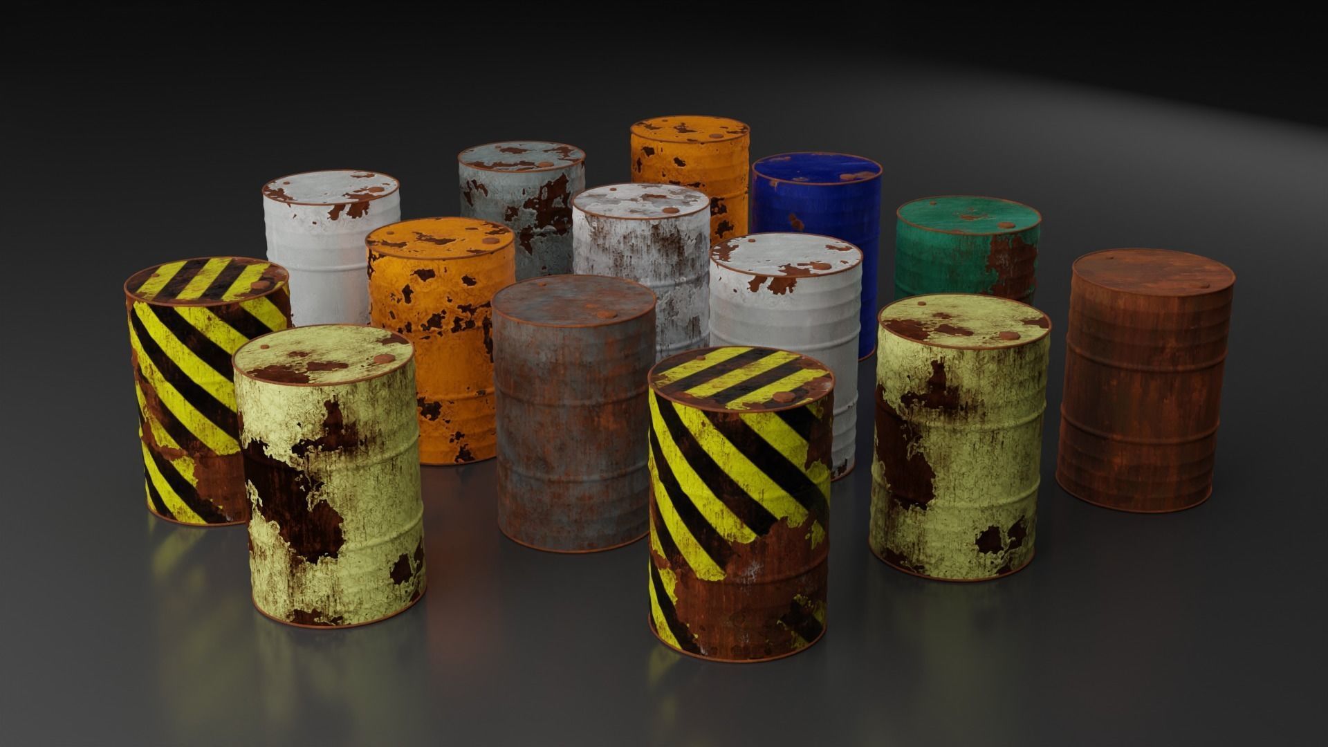 Metal Barrels - Old Rusted - PBR - High Quality Low-poly 3D model_3