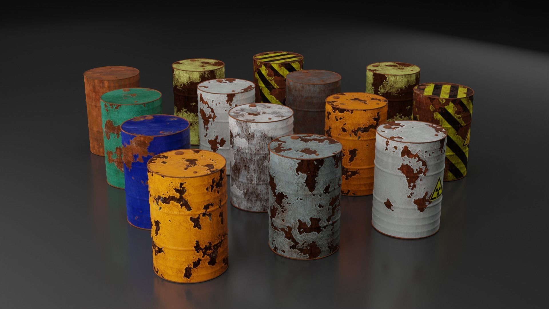 Metal Barrels - Old Rusted - PBR - High Quality Low-poly 3D model_1