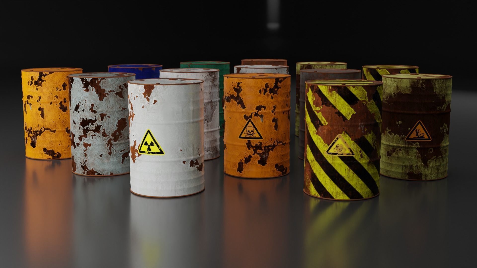 Metal Barrels - Old Rusted - PBR - High Quality Low-poly 3D model_5