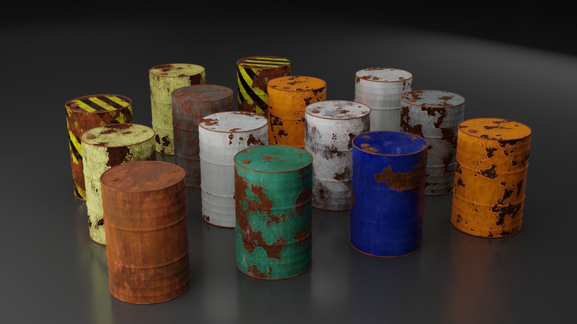 Metal Barrels - Old Rusted - PBR - High Quality Low-poly 3D model_2