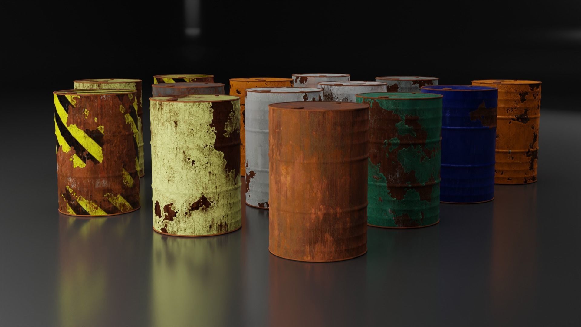 Metal Barrels - Old Rusted - PBR - High Quality Low-poly 3D model_7