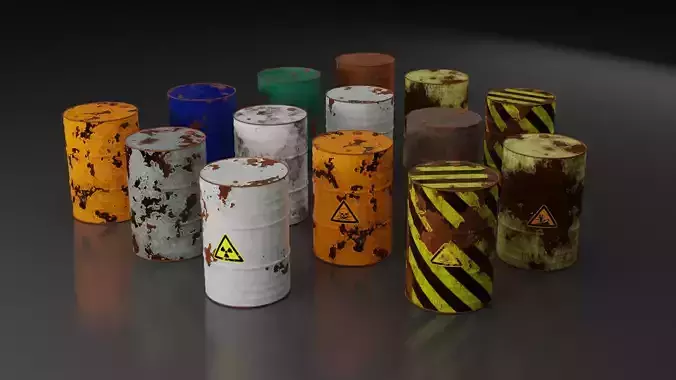 Metal Barrels - Old Rusted - PBR - High Quality Low-poly 3D model