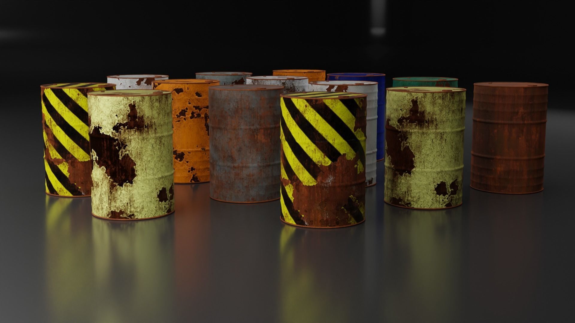 Metal Barrels - Old Rusted - PBR - High Quality Low-poly 3D model_4