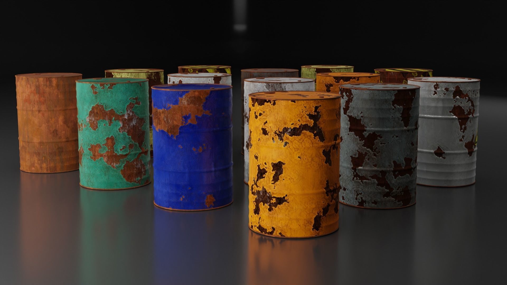Metal Barrels - Old Rusted - PBR - High Quality Low-poly 3D model_6