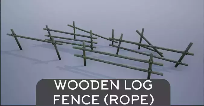 Wooden Logs Fence Tied with Rope