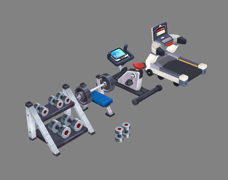 Cartoon fitness equipment Low-poly 3D model_4