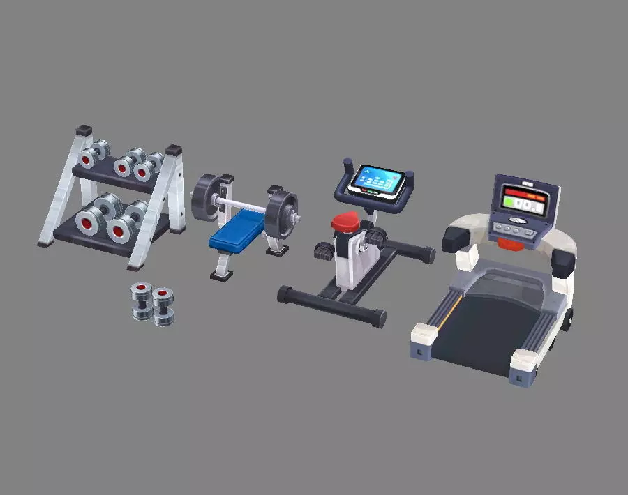Cartoon fitness equipment Low-poly 3D model_0