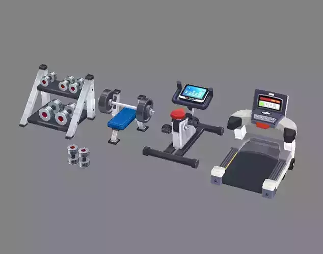 Cartoon fitness equipment Low-poly 3D model