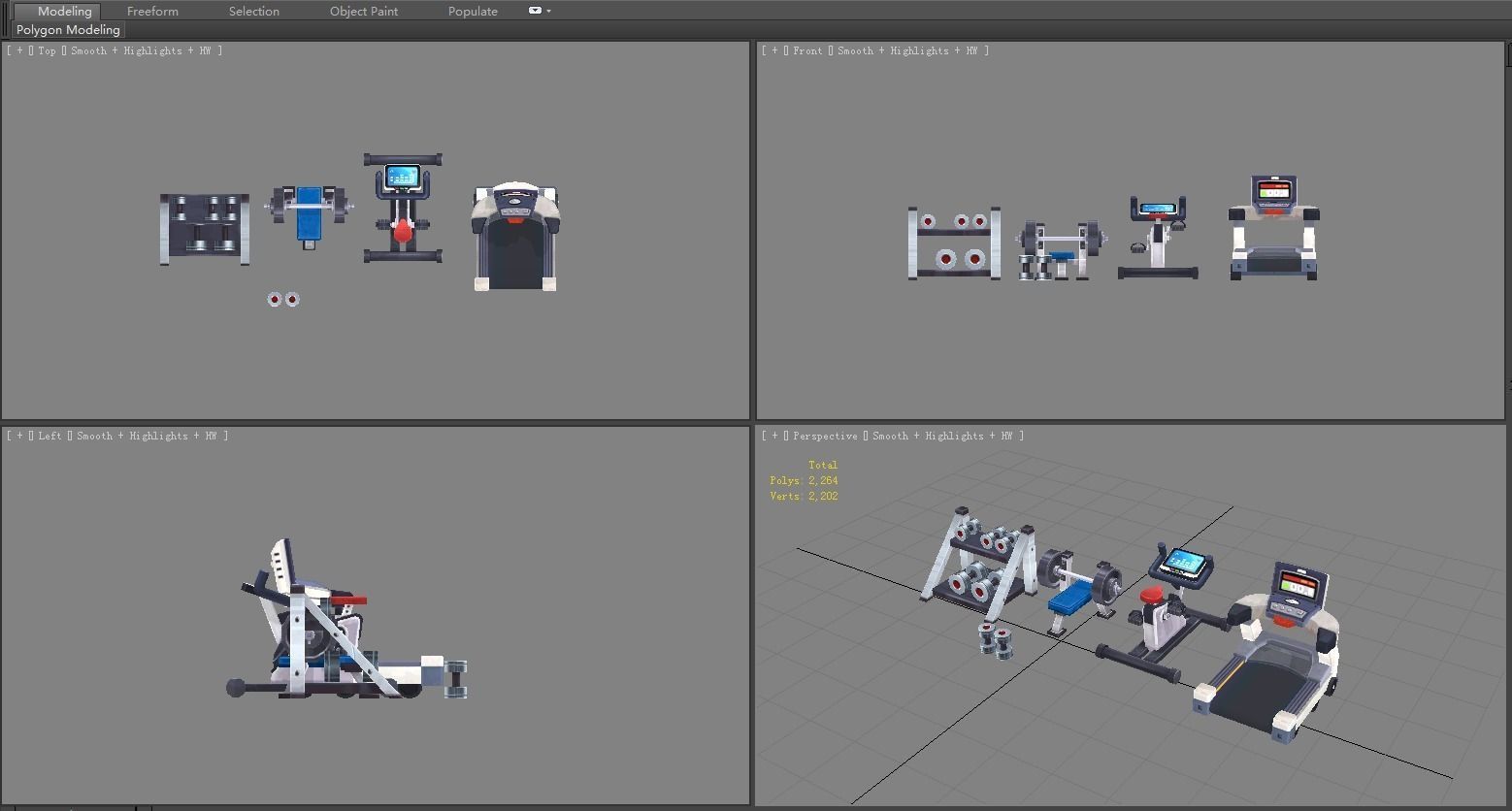 Cartoon fitness equipment Low-poly 3D model_5