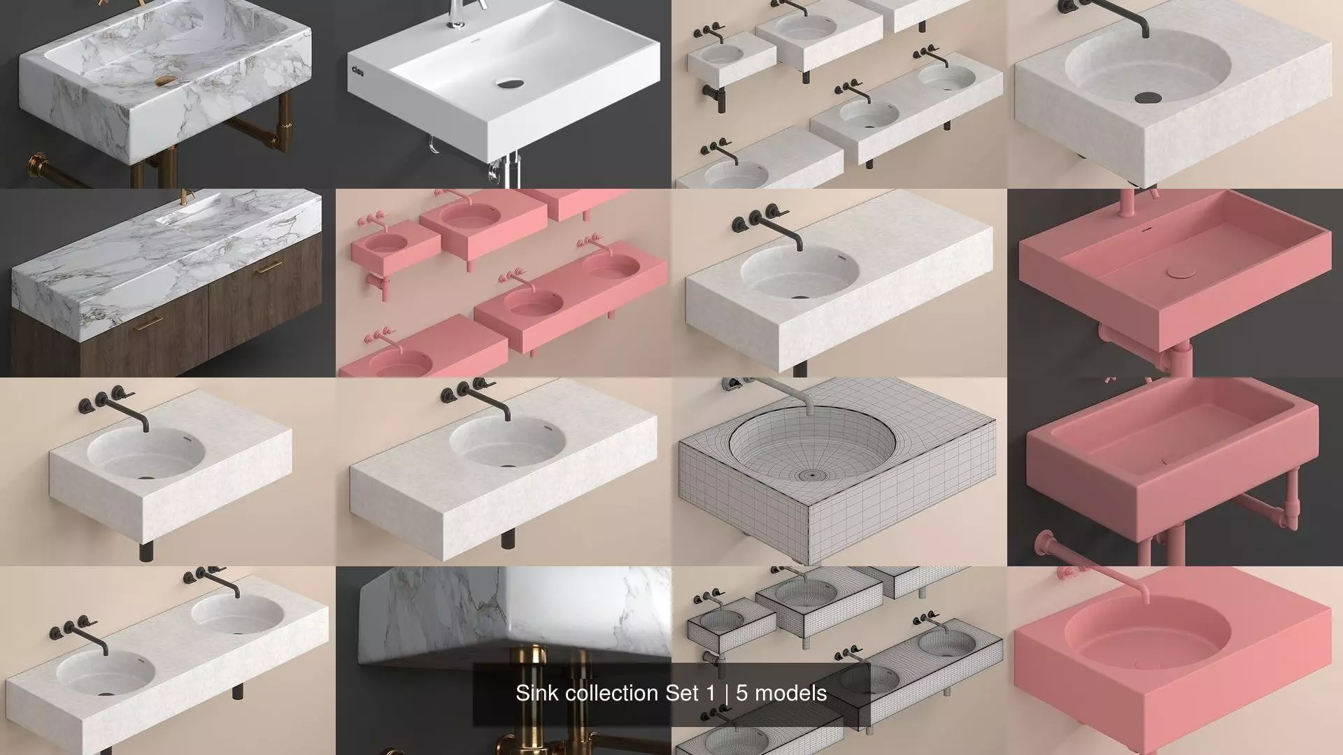 Sink collection Set 1 marble bathroom with brass fittings _0