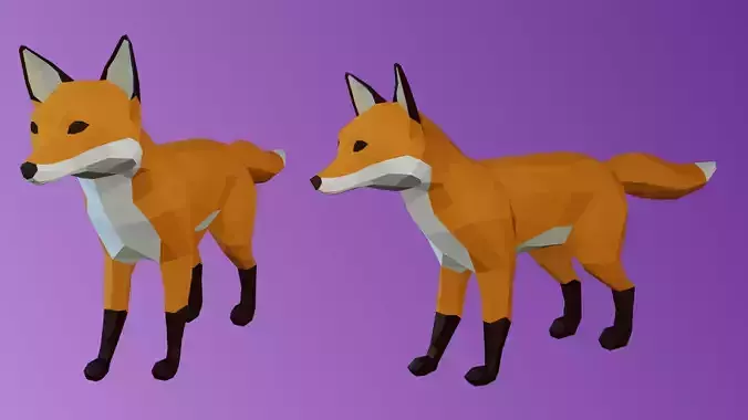Low Poly Fox polygonal foxes Low-poly 3D model